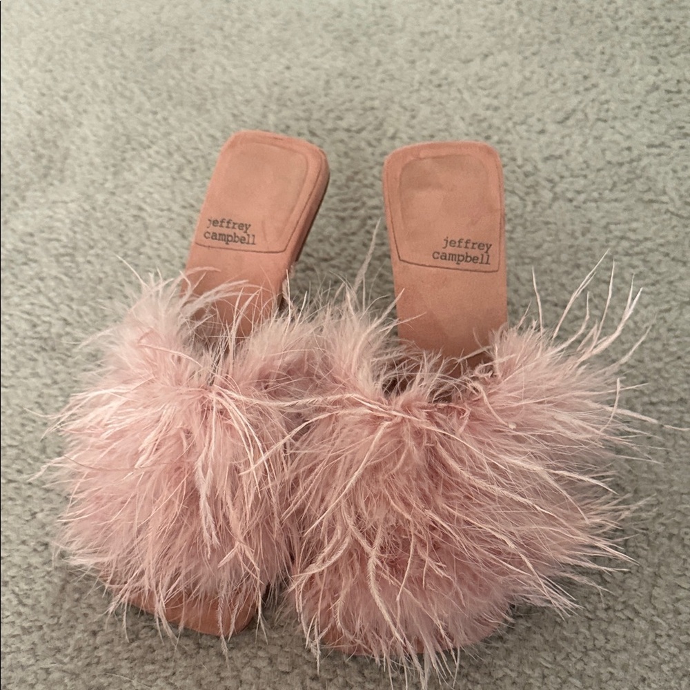 Jeffrey Campbell Blush Feathered Slides